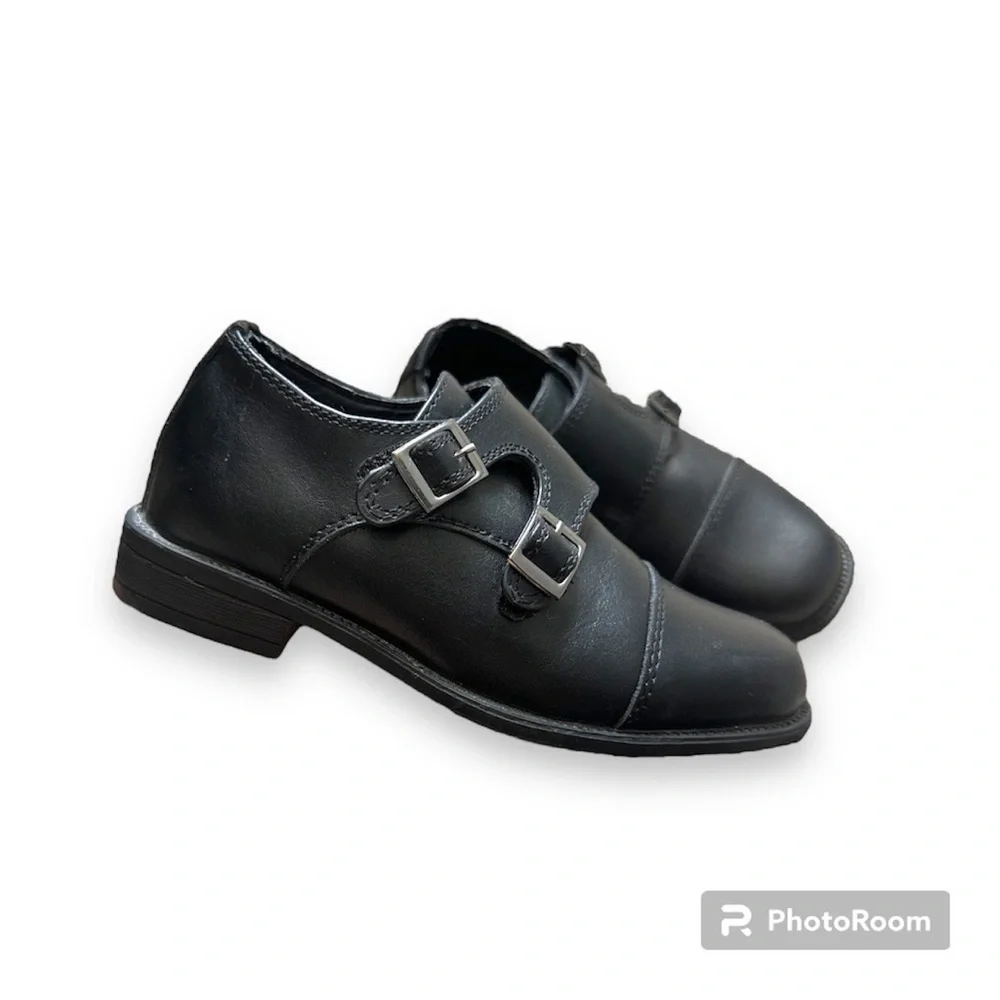 Toddler boys size 6 Steve Madden Velcro buckle dress shoe loafer leather black   - Picture 2 of 7